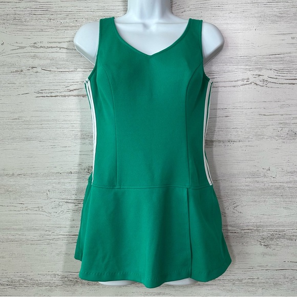 VINTAGE 70s 80s Skirted Side Stripe Swimsuit Made in USA - Picture 1 of 14